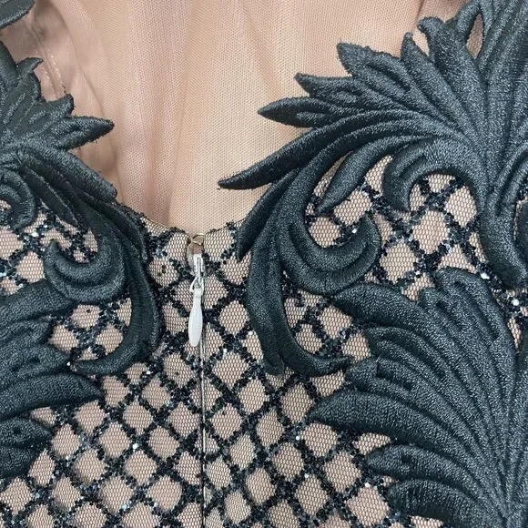 Portia & Scarlett Y2K Dress Small Nude Black Embroidered Fitted Gown Formal - Picture 10 of 13